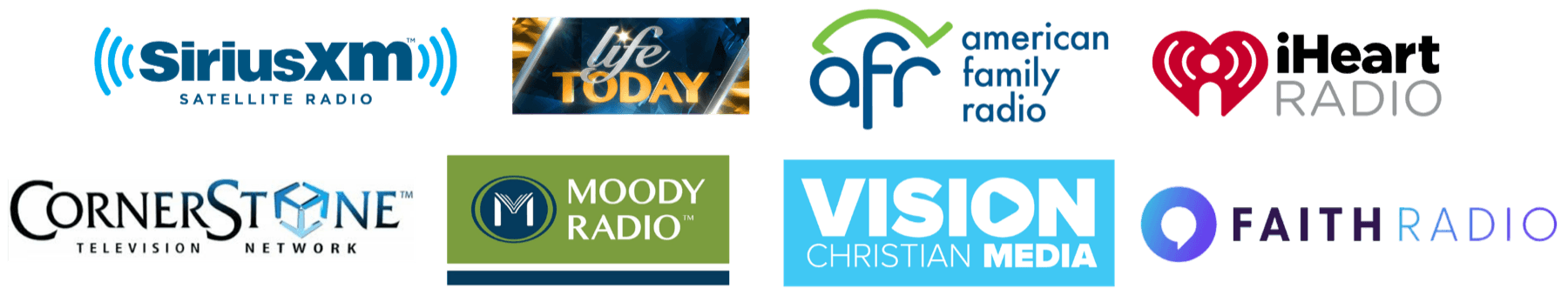 As seen on SiriusXM, Life Today, American Family Radio, iHeart Radio, Cornerstone Television, Moody Radio, Vision Christian Media, and Faith Radio