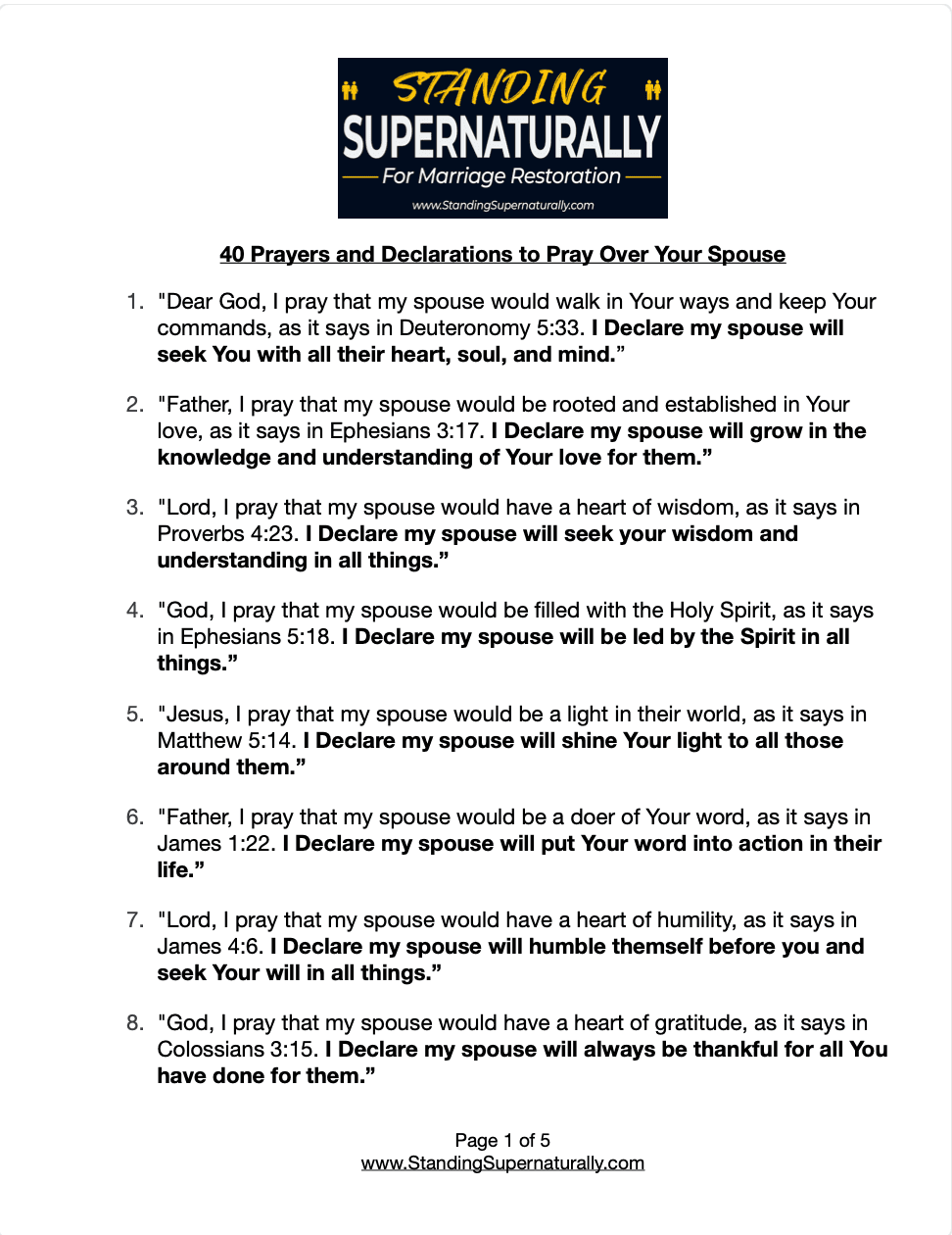 40 Prayers & Declarations to Pray Over Your Spouse — free 5-page prayer guide